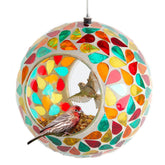 Lily's Home hanging fly-through feeder with mosaic drops attracts songbirds.