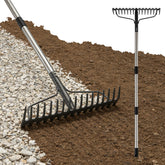 Lilyvane 4ft bow rake with metal head and 17 tines for breaking up compacted soil.