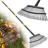 Lilyvane garden rake with an 18-inch head for quick lawn debris pickup.