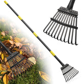 Lilyvane rake with an 8.5-inch head clears leaf debris efficiently in a lawn