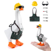 Linastu green apron with pockets on a desk goose for realistic gardening charm.