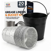 Linda's Essentials grease bucket with liners for mess-free pellet grill cleanup.