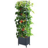 LINEX raised garden bed with trellis enables easy, elevated tomato cultivation.