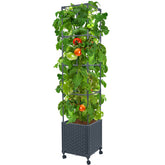 LINEX raised garden bed with trellis supports climbing vegetables and flowering vines