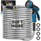 LINODI metal garden hose coiled for easy storage