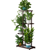 LINZINAR 4-tier bronze plant stand, front view, sturdy display for multiple potted plants