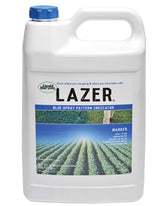 Liquid Harvest Lazer Blue bottle shows concentrated spray dye for precise turf marking.