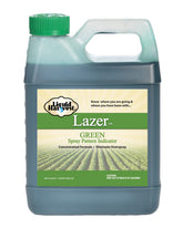 Liquid Harvest Lazer Green bottle pouring to mark spray on turf