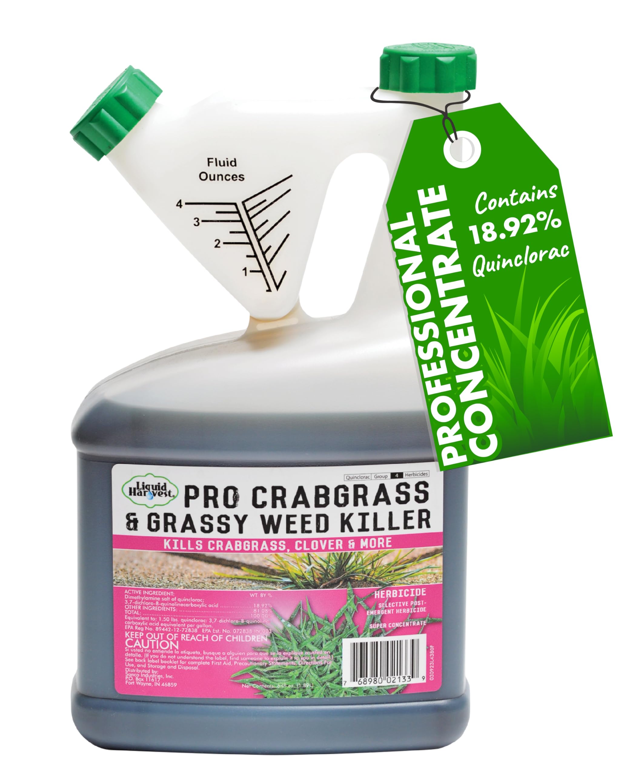Liquid Harvest Pro Crabgrass Weed Killer bottle ready for potent lawn weed control