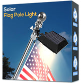 Little Joke solar flag pole light on a 5ft flagpole illuminates the flag at night.