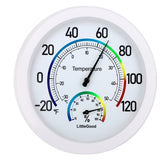 LittleGood 6-inch thermometer and hygrometer front dial displaying temp and humidity clearly for quick room checks