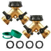 LIULO TOOL brass hose splitter assembly showing dual outlets for multi-tap watering
