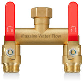 LNEZCDB hose splitter 2-way in red brass delivers full-flow performance for busy gardens.