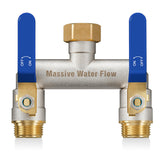 LNEZCDB hose splitter with a long stainless steel handle for easy flow control.