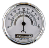 Lockdown Vault Hygrometer shows 2.75-inch diameter for quick humidity readings in your vault.