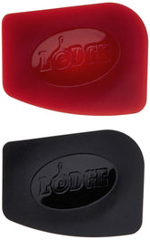 Lodge SCRAPERPK red and black pan scrapers front view for versatile corner cleaning.