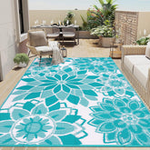 LOKHOM outdoor rug 5x8 teal-white floral for stylish patio and deck comfort.