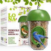 LO NA LOVE NATURE LONA tube feeder outdoors shows weatherproof durability for year-round feeding
