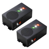 Loraffe ultrasonic rodent deterrent under hood with LED strobe deters mice in engines.
