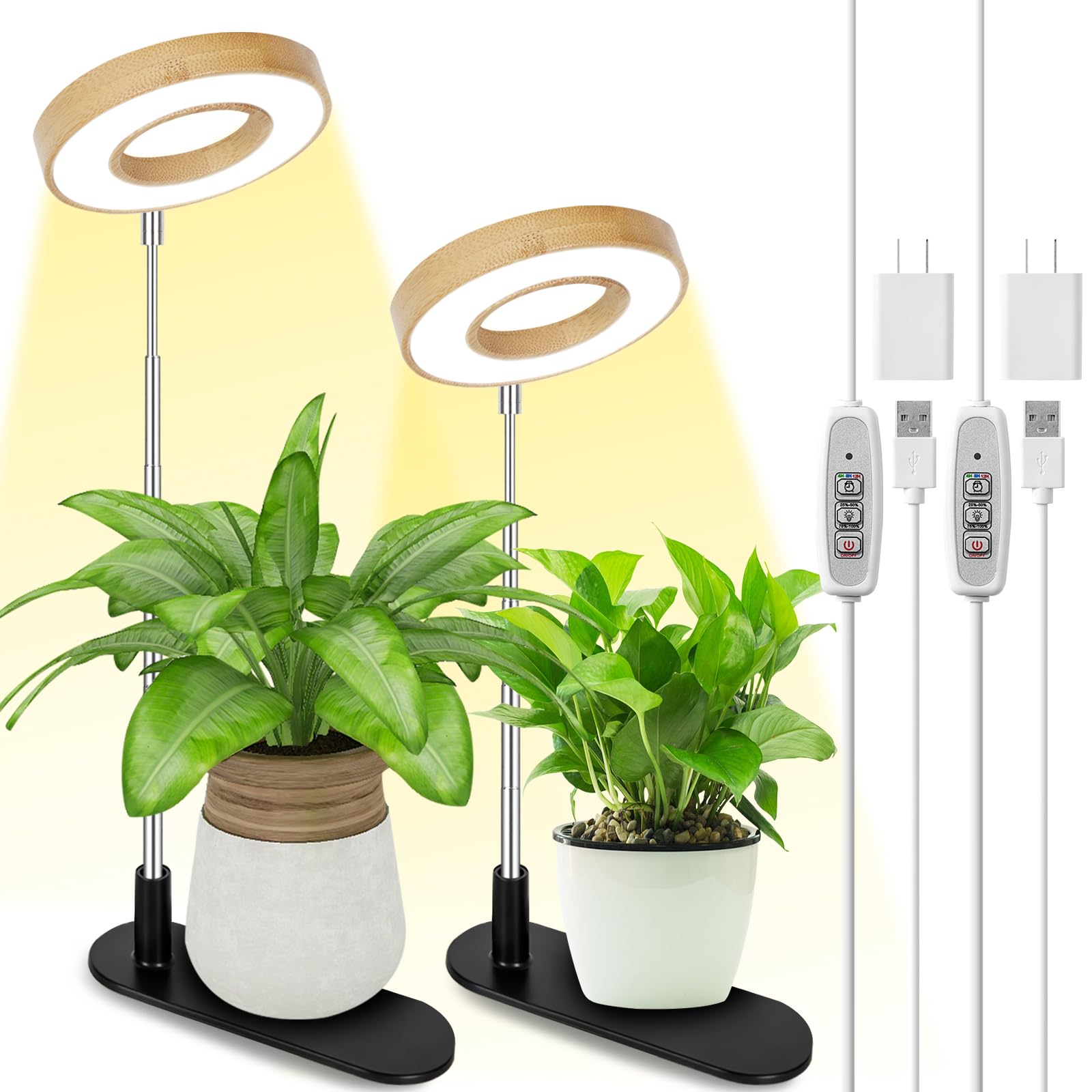 LORDEM bamboo-base desktop grow light with stable base for compact setups.