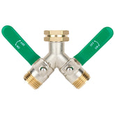 Love is War hose splitter 2-way outlet to run two hoses simultaneously.