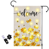 LPREUTWN Sunflower LED flag with double-sided floral welcome for outdoor spaces.