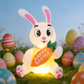 Luaeirus Easter inflatable bunny with basket and eggs glowing on the lawn.