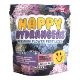Ludicrous Nutrients Happy Hydrangeas Fertilizer bag showing balanced 7-3-3 blend for acid-loving plants.