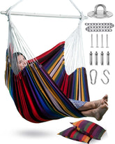 Lulladle XXL hammock chair rainbow backrest for comfortable outdoor lounging.