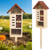 Lulu Home wooden insect house on a stake for easy garden display.