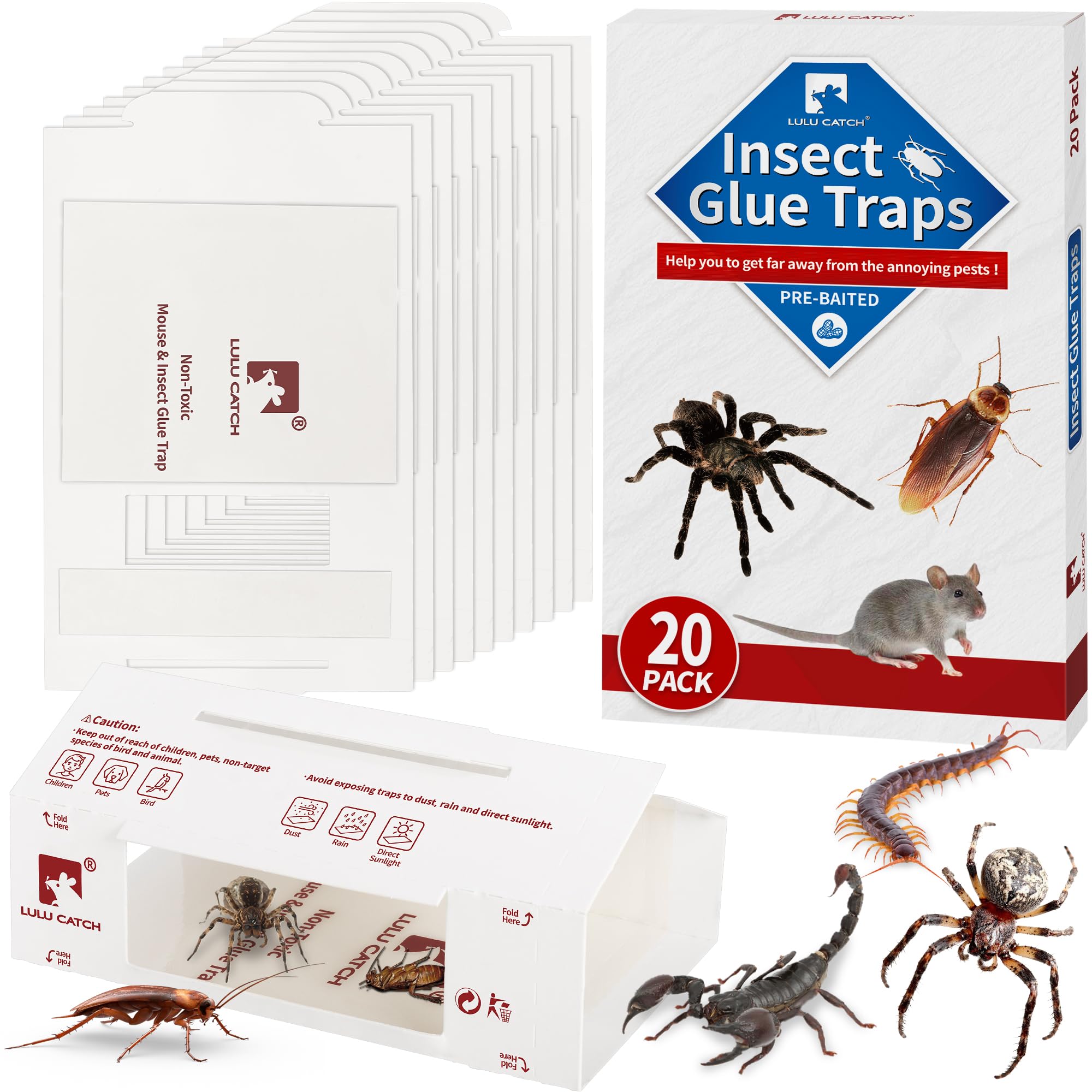 LULUCATCH 20 pack prebaited sticky traps ready for quick pest capture in homes