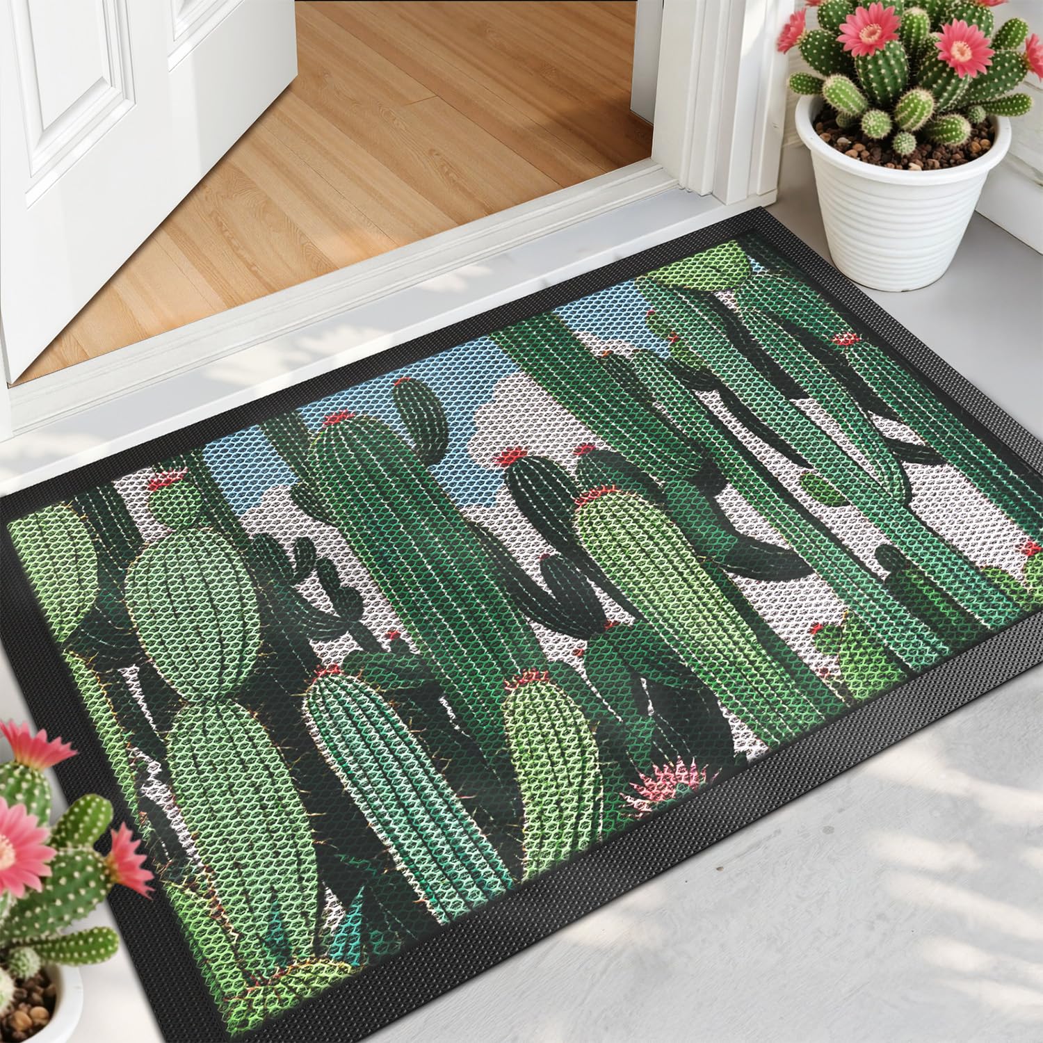 LUMI outside doormat with cactus design protects entrances from outdoor dirt