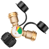 Luney propane splitter 2-way powers two devices from one tank for outdoor cooking.