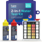 LUPO 2-In-1 Pool Test Kit front view, a compact home testing solution