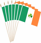 LUSEOAN Irish shamrock flag on wooden stick for festive parades