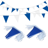 LUSEOAN 100ft blue and white pennant banner outdoors with festive color.