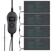 Luxbird HT04 heat mat setup with four mats powering an indoor seed starting system for steady root warmth.