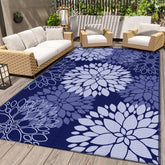LuxStep outdoor rug color blue, waterproof and easy to wipe clean for patios.