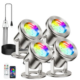 LyLmLe LED Pond Lights 4-spots show vibrant color for dramatic night pond ambiance.