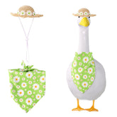 Lyreh summer porch goose hat on statue for garden charm.