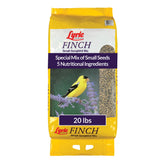Lyric Finch 20lb bag at outdoor feeder attracting goldfinches