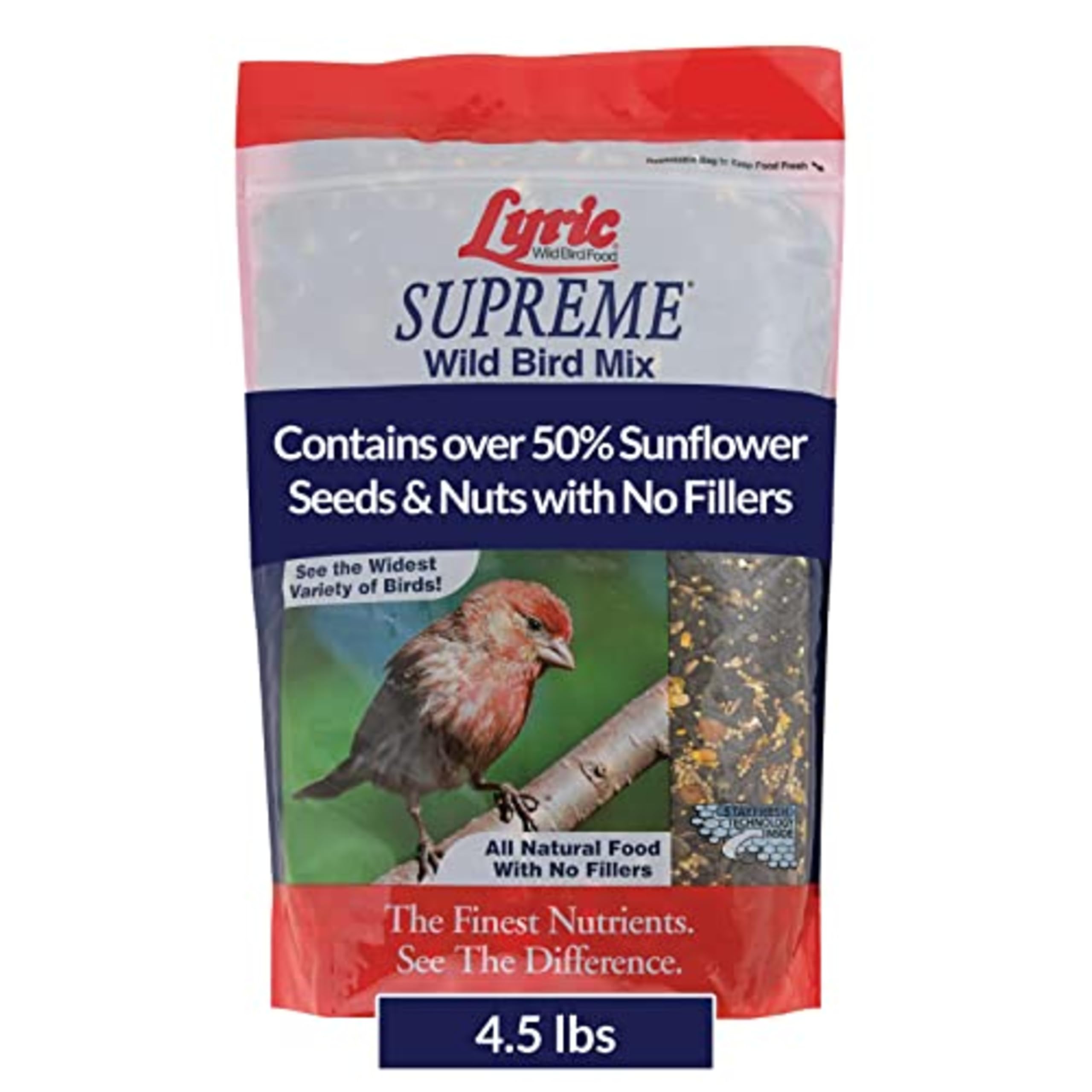Lyric Supreme Wild Bird Seed bag front showing premium all natural mix for backyard feeders