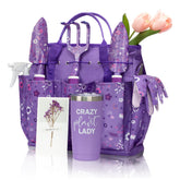 LZPTYYSN garden tool set with floral design in a carrying tote for organized gardening.