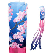 Madrona Brands Cherry Blossom Windsock on blue background enhances outdoor charm