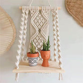 Maghat macrame wall hanging shelf with succulents for minimalist indoor decor