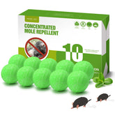 Magic Cat mole deterrent packaging showing a 10-ball pack for outdoor use.