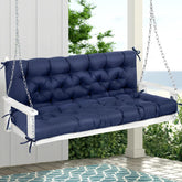 Magic Elephant porch swing cushion front view with blue fabric for outdoor comfort.