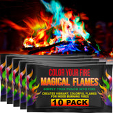 Magical Flames color packets illuminate campfires with vibrant, long-lasting hues.