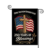 MAGJIUKE Blessings America garden flag shows cross and flag on burlap, great for outdoor display.