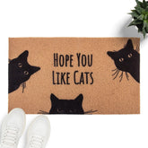 Mahrokh Hope You Like Cats doormat front view welcomes guests with a playful cat pattern